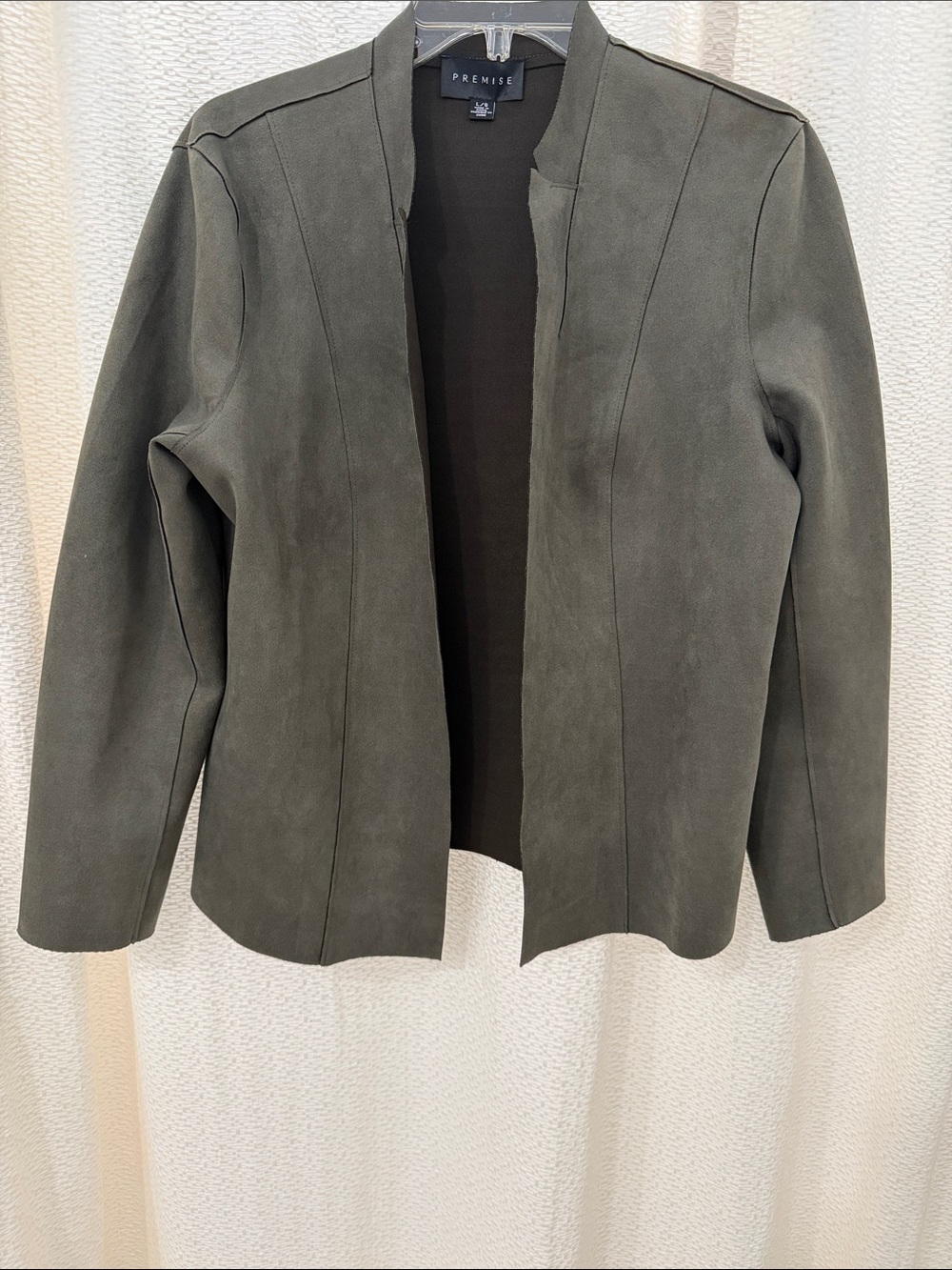 Premise Olive Green Open-Front  Suede-feel Blazer Jacket